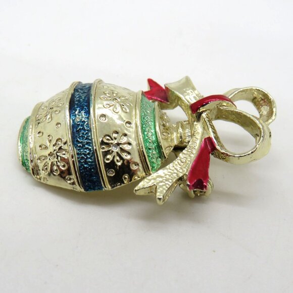 Vintage Gerrys Brooch Gold Tone Enamel Christmas Ornament 2" Pin Red Bow Accent - Picture 3 of 8